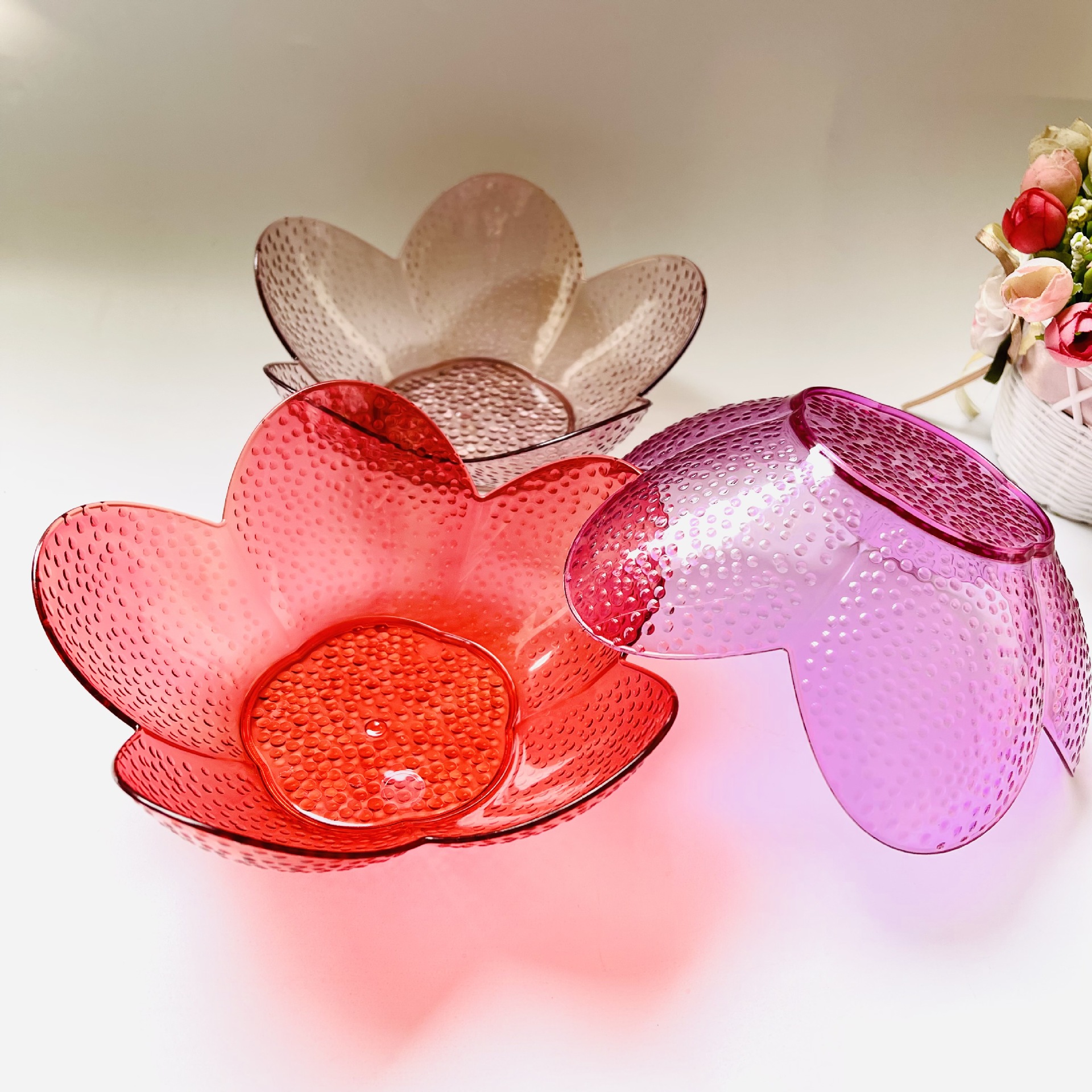 0924 Colorful transparent fruit plate, petal fruit basket, snack plate, plastic candy plate, fruit basket, 1 yuan, 2 yuan, source gift pic 6