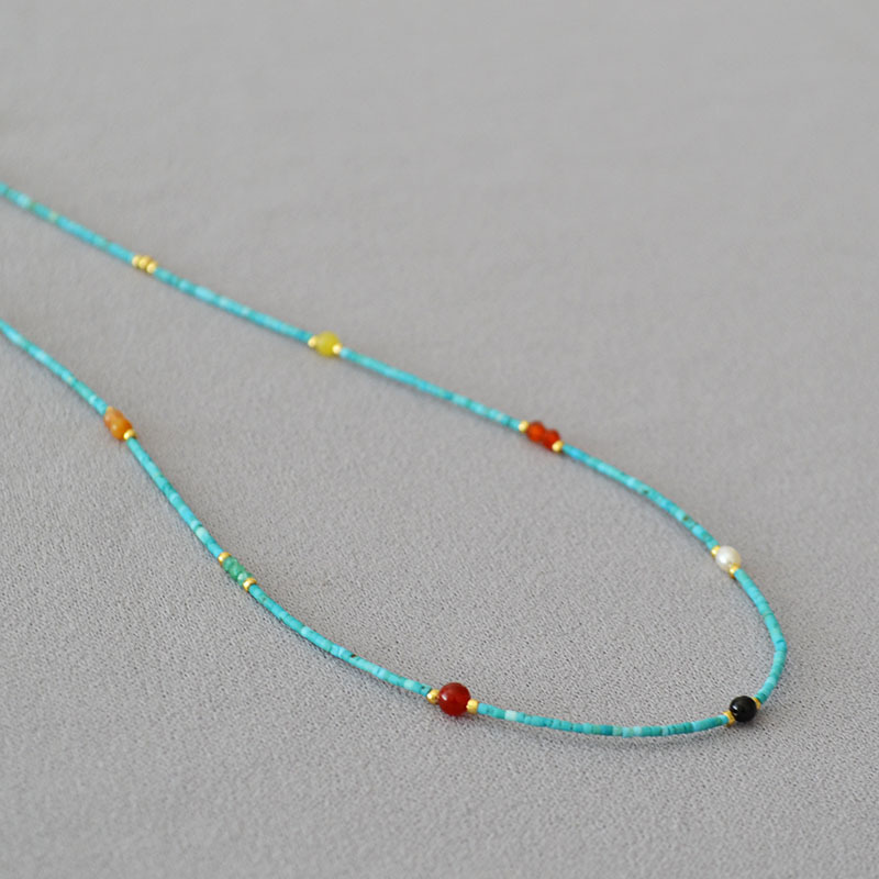 新中式小众设计复古文艺宫廷风极细绿松石串珠简约气质项链锁骨链详情5