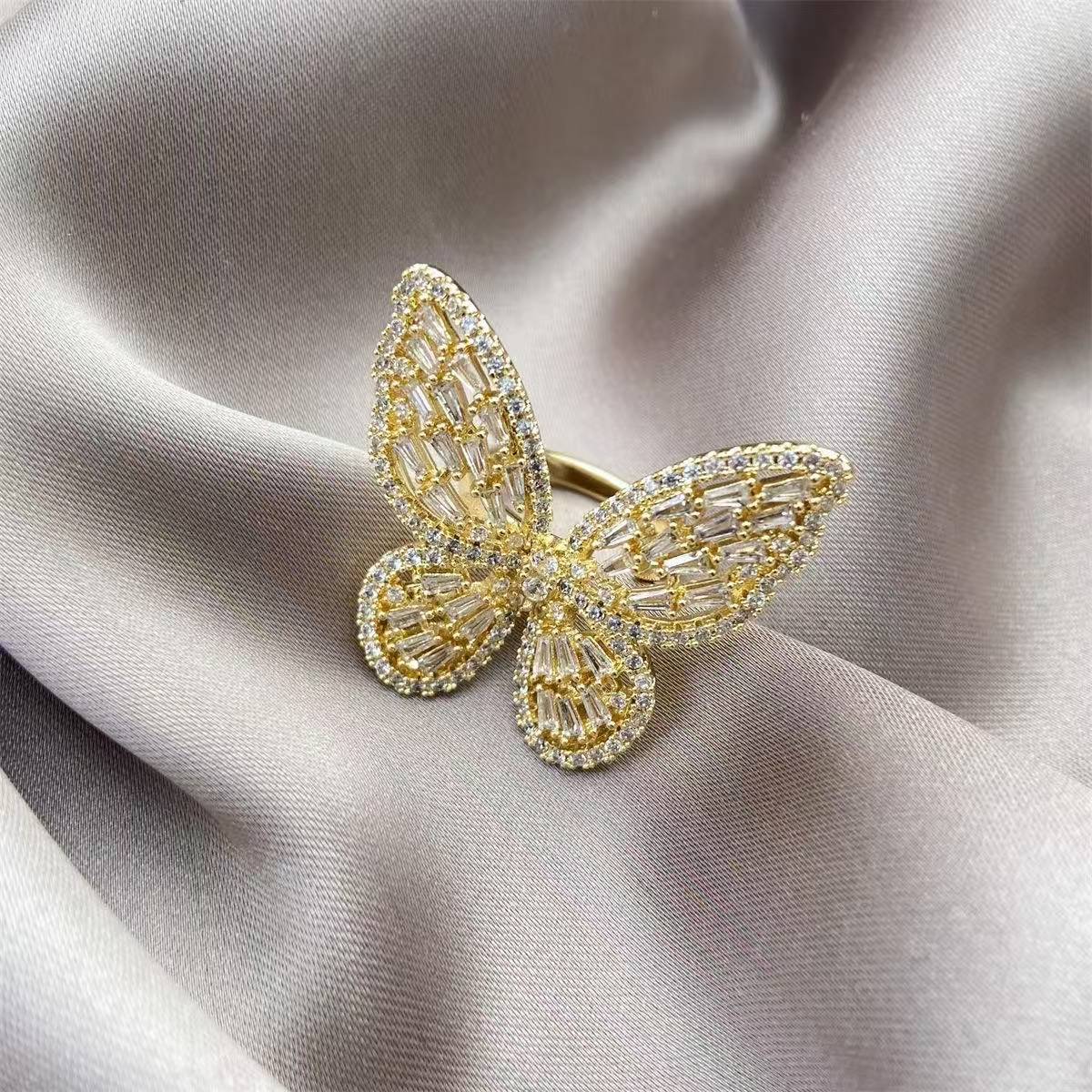 A super ethereal and luxurious zircon butterfly opening ring, a trendy and light luxury index finger ring from Europe and America, with a unique and high-end feel, is a versatile accessory pic 5