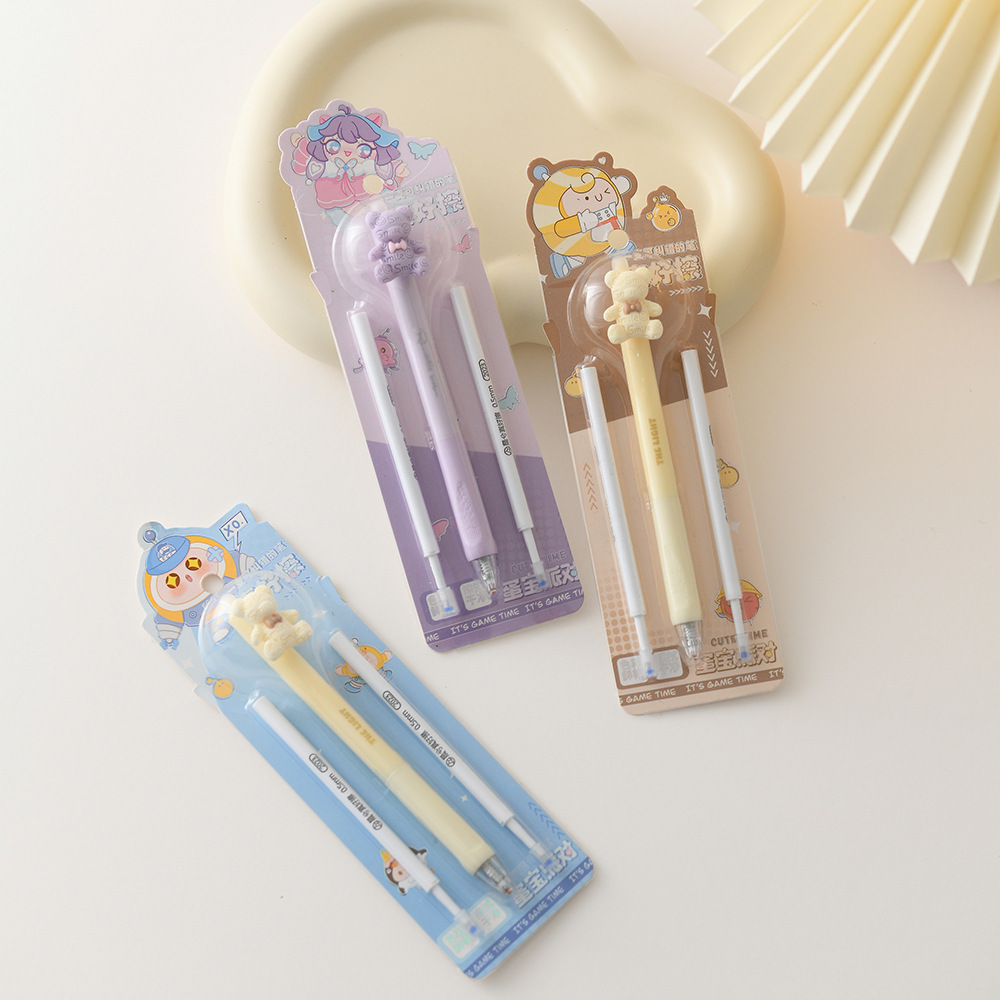 Chenxi Egg Treasure Party Bear Press Erasable Pen 1+2 Set Blue Pen core ST Pen Tip 0.5mm smooth writing pic 7