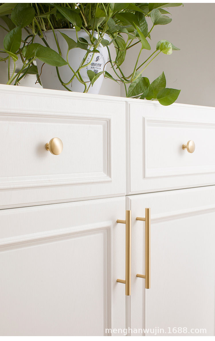 2022新款厂家直供现代简约黄铜门把手橱柜鞋柜衣柜柜门金色铜拉手详情25