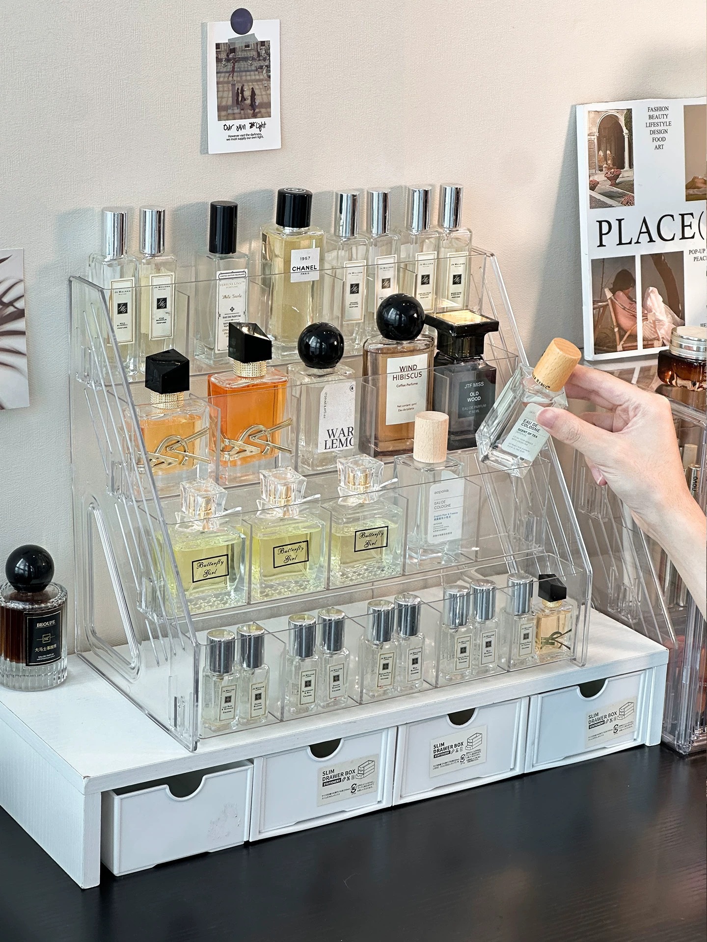 Stepped perfume display stand, desktop cosmetics storage box, skin care product rack, acrylic multi-layer lipstick rack pic 11