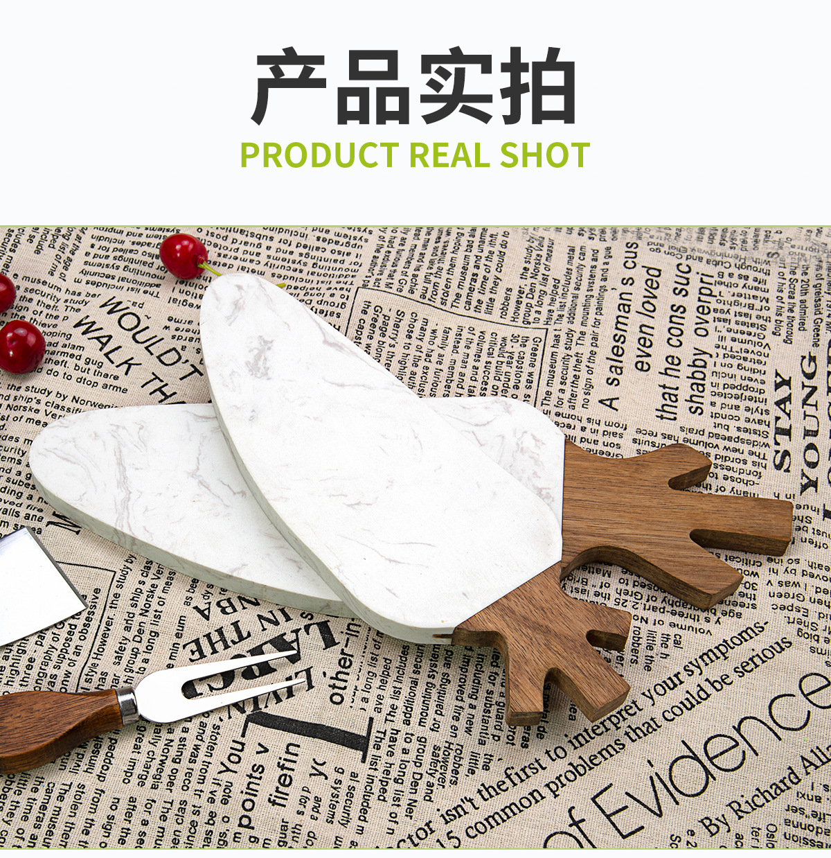 Custom-made white marble cutting board in the shape of radish, creative design of acacia wood splicing plating and cutting board, cheese cutting board pic 4