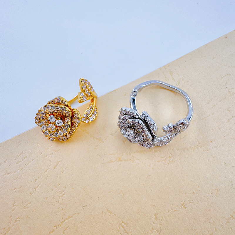 柏伶山茶花食指戒指女镶钻轻奢小众素圈开口戒时尚个性高级感饰品详情6