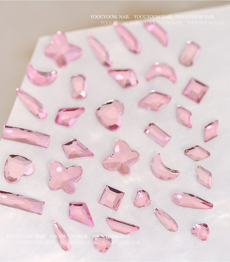 Wholesale of K9 nail art diamond accessories: Fairy light pink flat-bottomed irregular-shaped diamond, glass water diamond, Super shiny mini best-selling nail drill pic 5