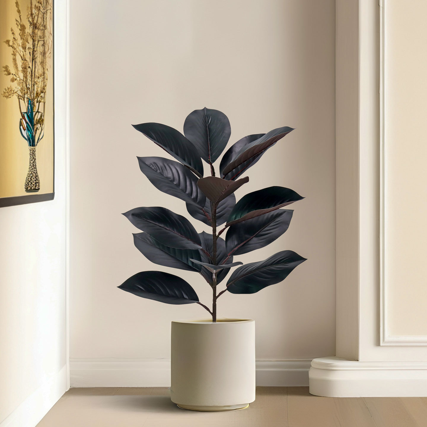 Simulated green plants, magnolia branches, black diamond rubber trees, Ficus lyrata, green decoration, garden landscaping, living room table ornaments pic 13