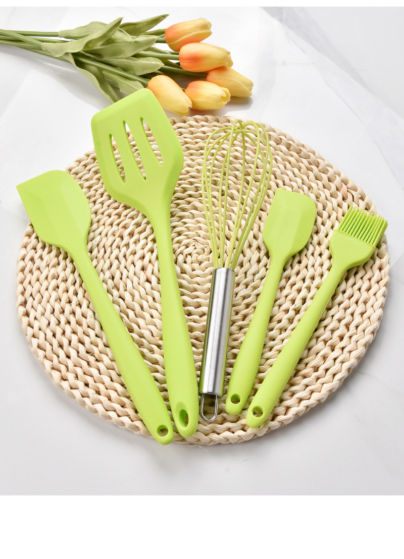 跨境硅胶烘焙5件套 现货包含刮刀油刷铲子打蛋器 耐高温烘焙工具套装 烘焙刮刀一体设计详情13