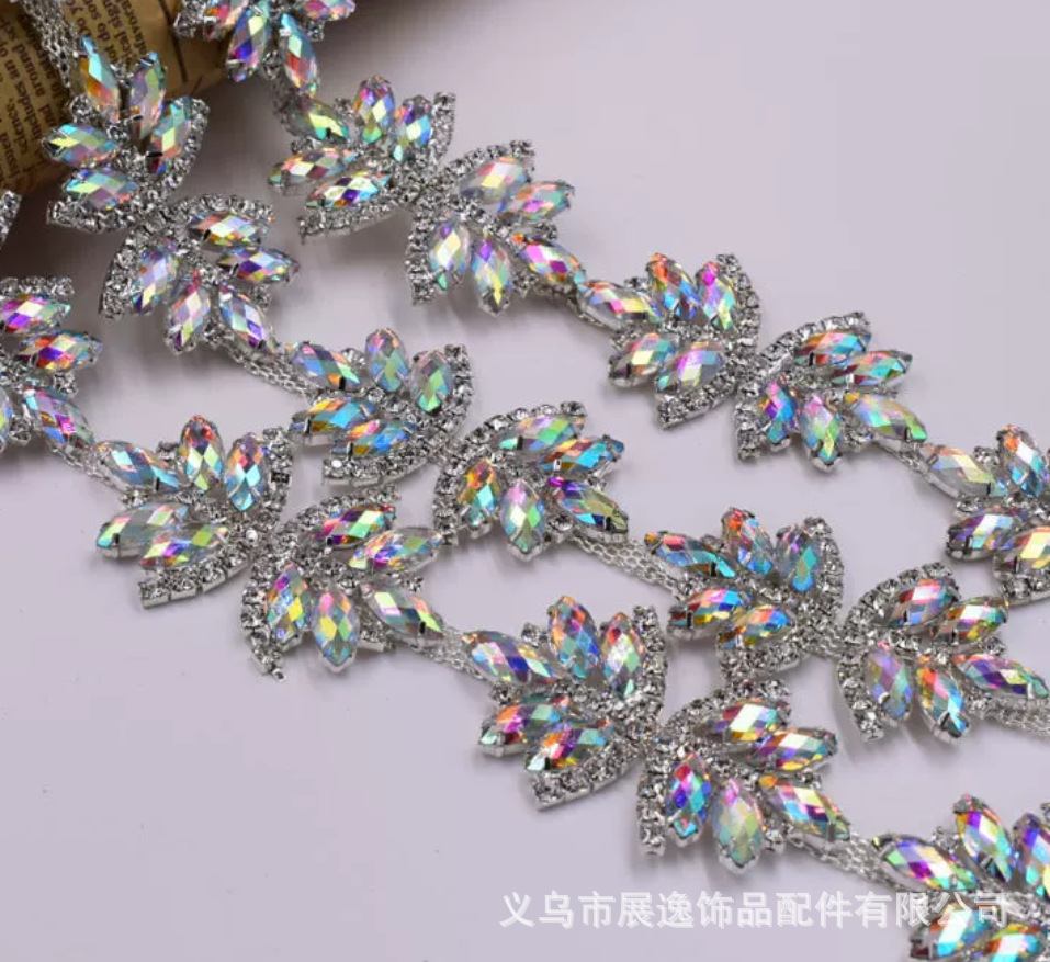 European and American best-selling in-stock welded glass diamond chain, sunflower horse eye water diamond chain, DIY dress accessory and auxiliary materials pic 9
