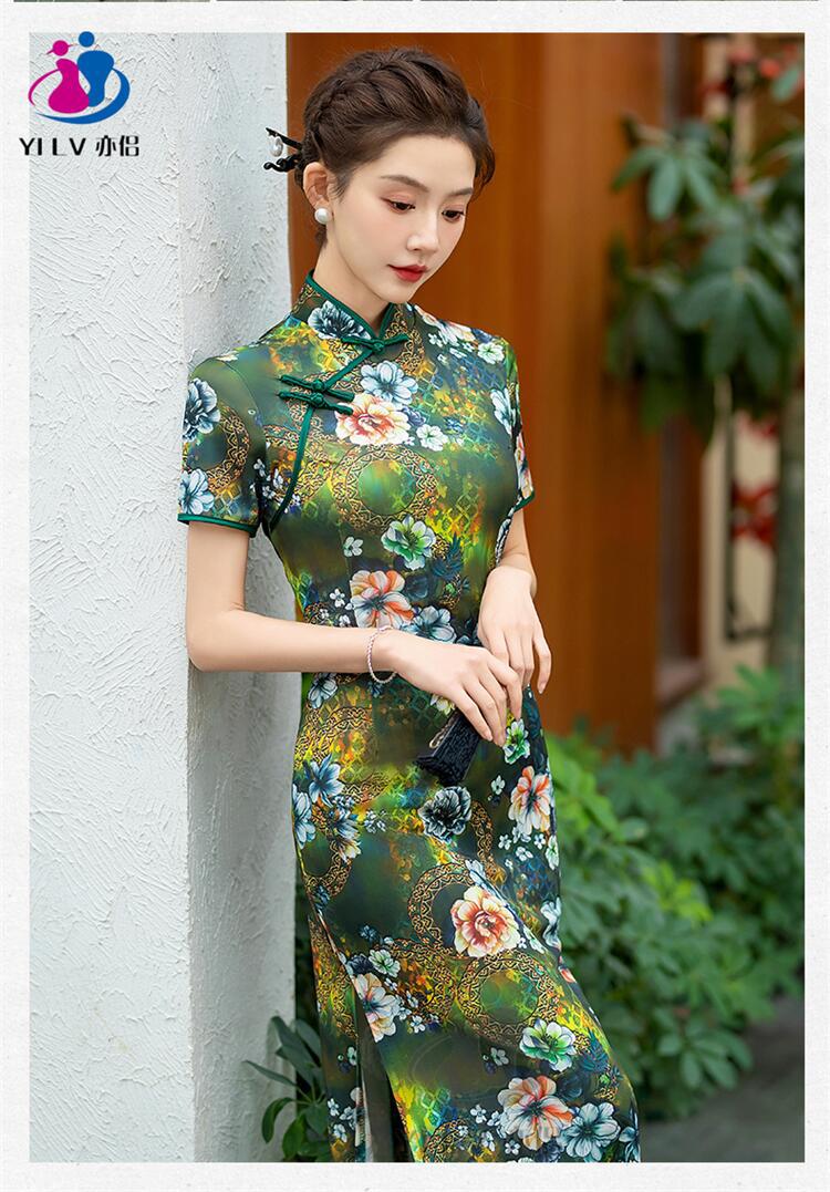 亦侣新款旗袍长款修身夏款复古民国年轻款气质高端大气走秀表演国潮详情5