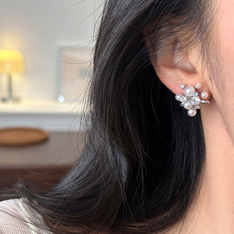 绚烂锆石珍珠烟花耳钉女小众设计感个性独特百搭精致时尚耳环耳饰详情2