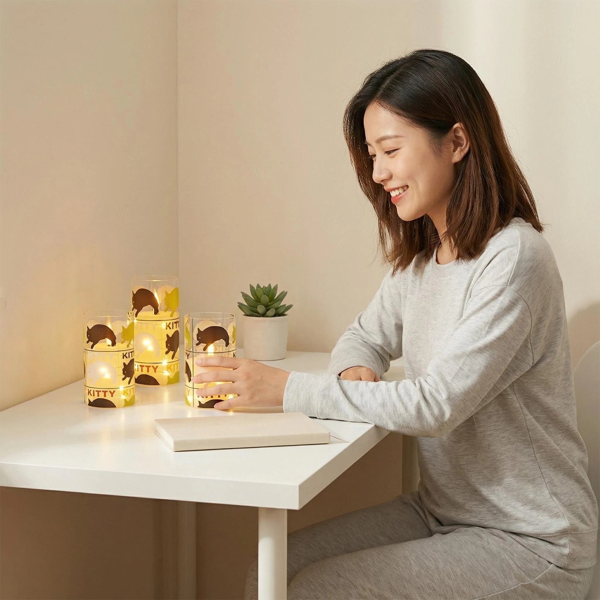 Uv-printed new three-color cat replaceable pattern luminous decorative candle 7.5 electronic candle factory direct sales pic 5