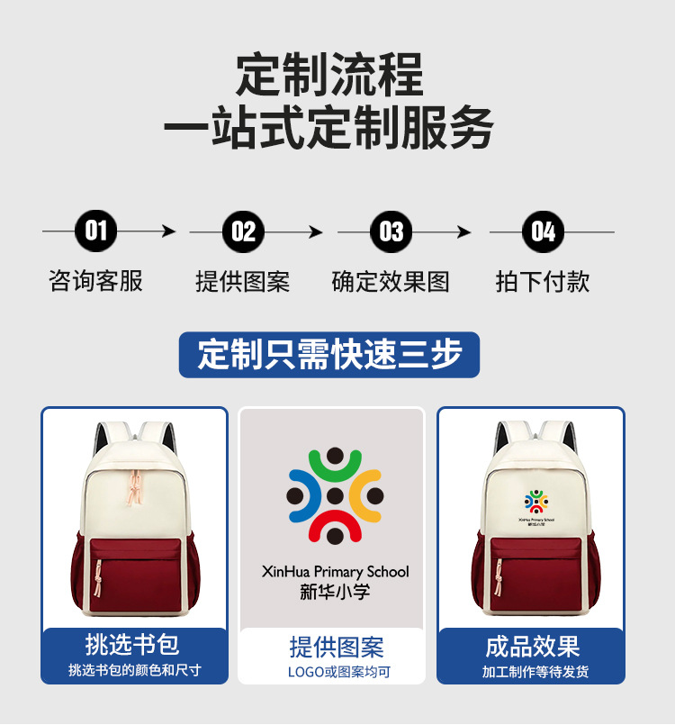 High-end customized schoolbags for primary and secondary school students, backpack printing training classes, tutorial classes, travel gift bags, double-shoulder logos pic 3