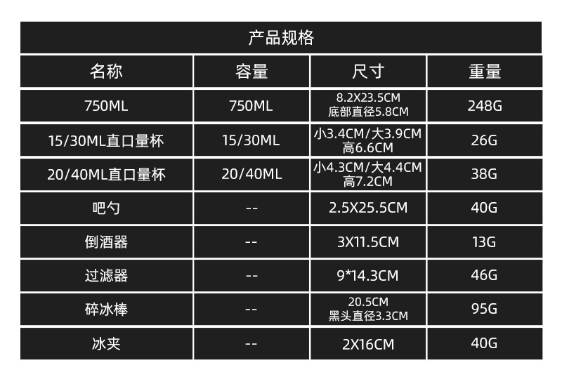 简约风酒吧调酒器全套工具 不锈钢雪克杯配木架底座 鸡尾酒调制必备酒具套装详情2