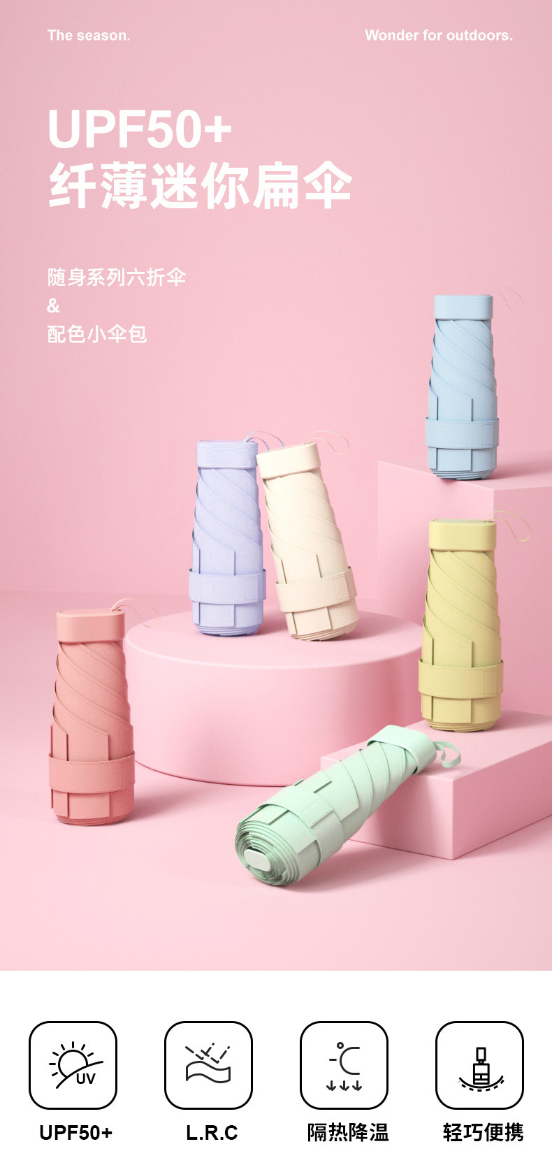 扁六折太阳伞六骨防晒遮阳超轻折叠晴雨伞拉链包卡包伞礼品广告伞详情1