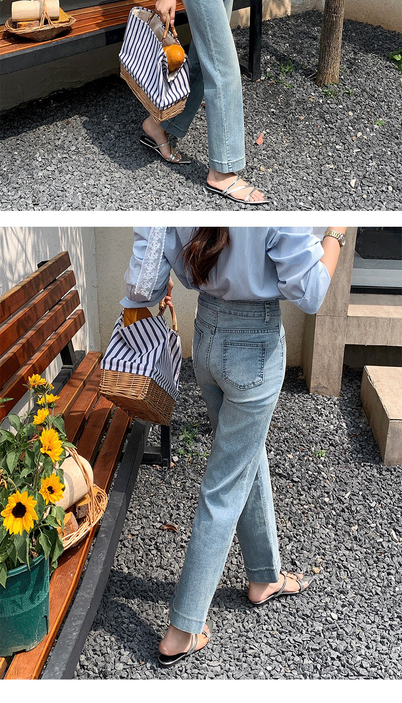 The new soft and elastic cigarette tube jeans for the summer of 2025 are mid-length, high-waisted, and slimming for petite women. The straight-leg pants are trendy pic 6
