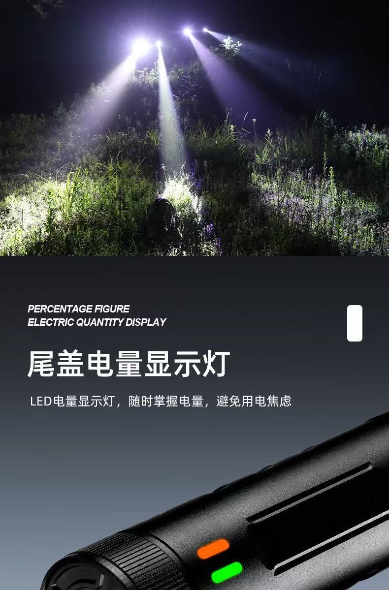 跨境白激光大功率强光手电筒户外多功能铝合金荧光手电Type-c充电详情14