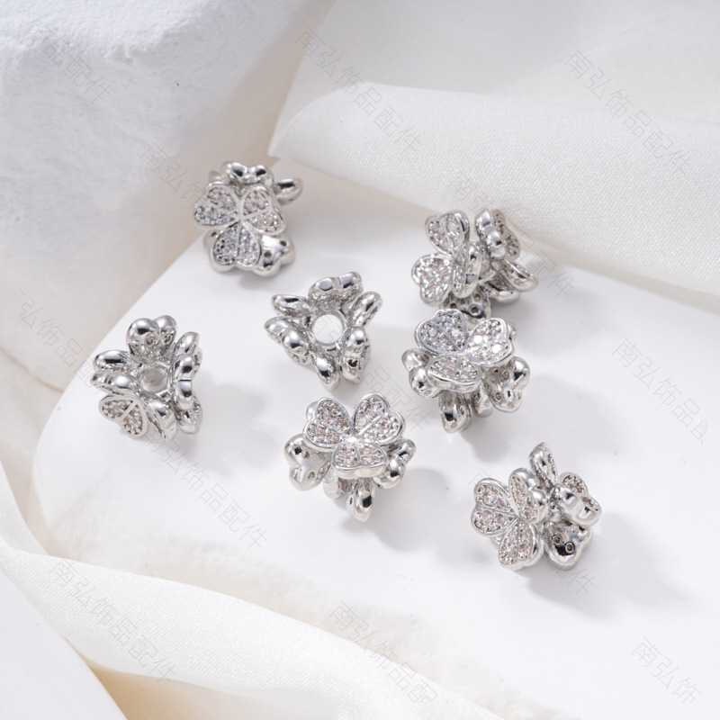 18k zircon beads, double-petal flower holders, DIY jewelry accessories, bracelets, sweater chains, copper accessories wholesale, tulips pic 6
