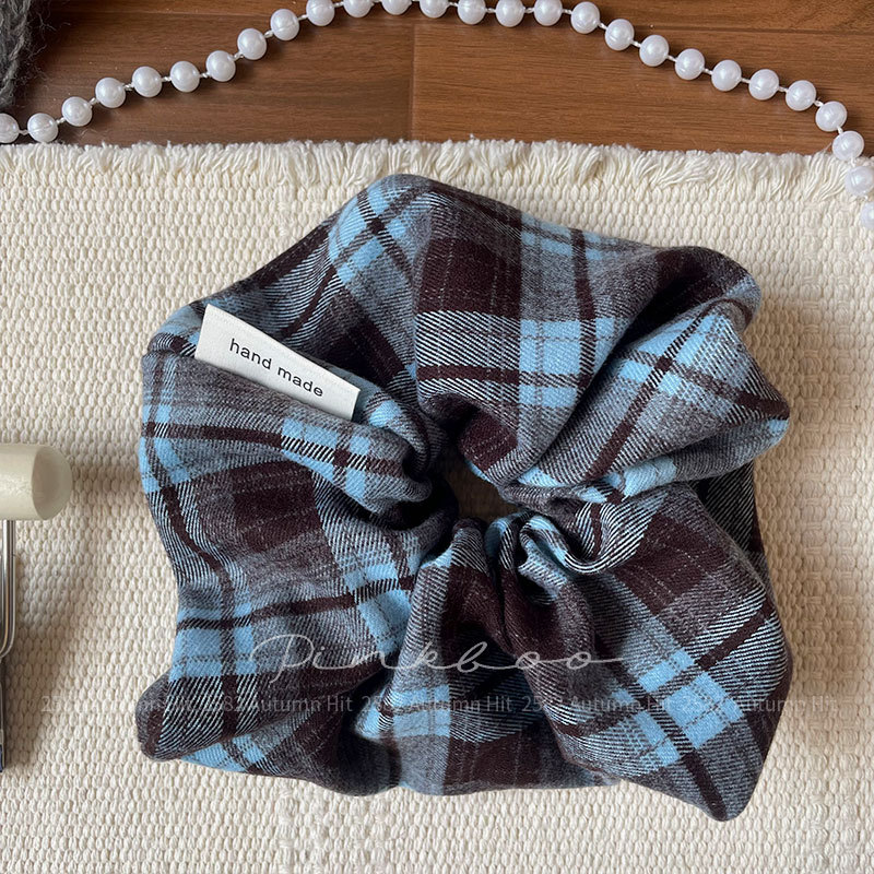 New Korean-style fabric checkered large colon hair band, girl's bun hairstyle, ponytail hair tie, versatile autumn hair band and hair accessory, retro checkered solid color hair accessory for autumn and winter, hair band, bow style, girl's daily fashionable headwear set pic 10
