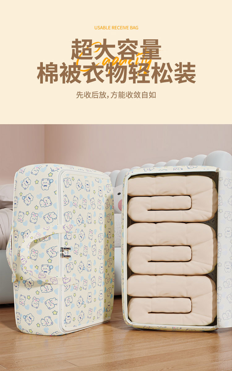 新款卡通棉被收纳袋无纺布旅行搬家打包袋衣服被子防水整理收纳包详情7