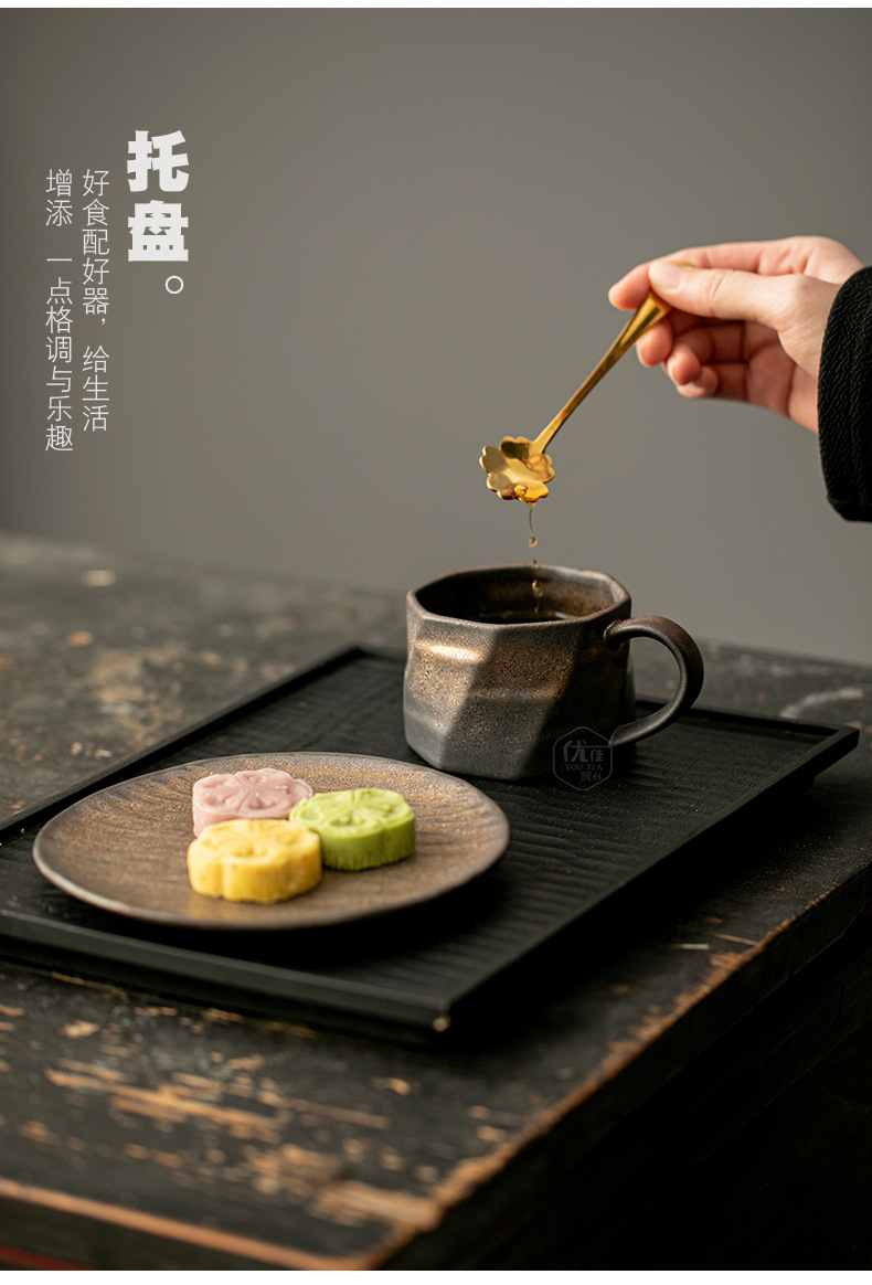 复古鎏金咖啡杯碟套装创意粗陶拉花杯子家用高档精致马克杯早餐杯详情9
