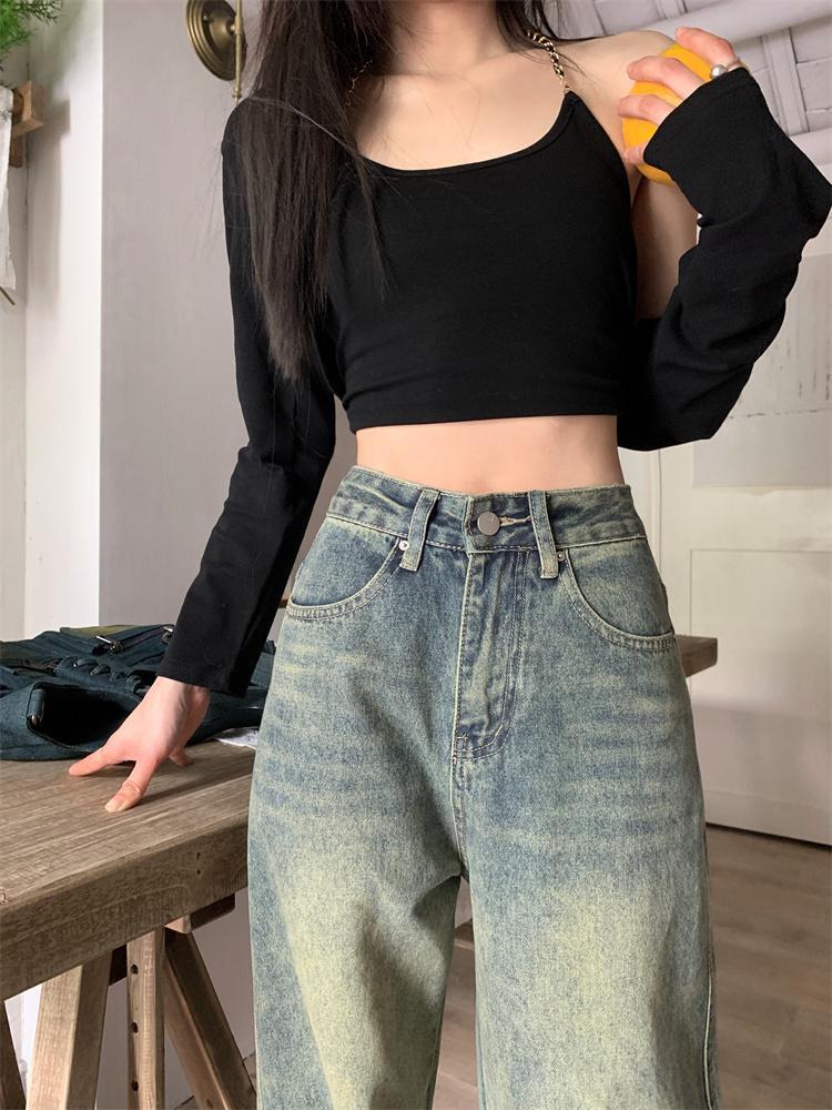 韩版直筒牛仔裤女春秋外穿梨形休闲怀旧复古拖地宽松美式阔腿长裤详情16