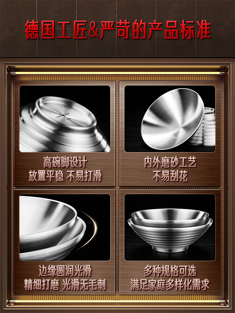 SSGP 拉面碗日式双层防烫汤碗 泡面碗家用加深大号不锈钢斗笠碗详情9