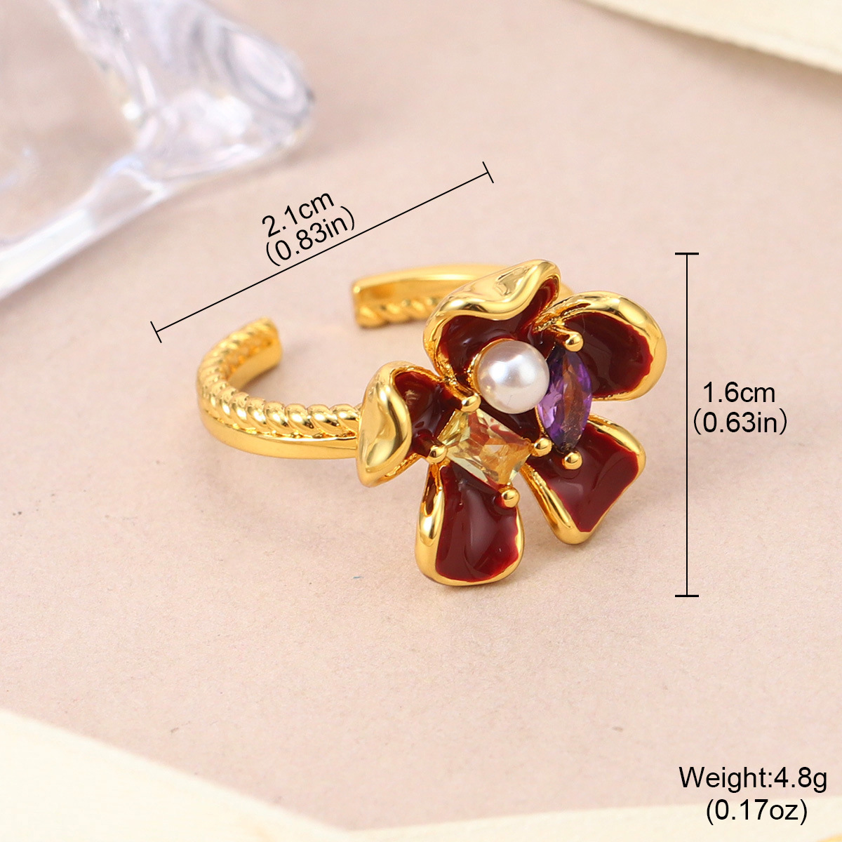 森系珐琅高级感锆石彩色戒指可调节小众设计不掉色花朵指环开口戒详情27