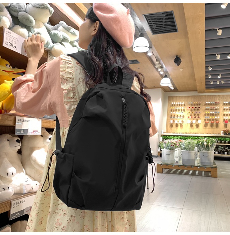 双肩包男士高级感大容量简约书包女大学生旅行背包纯色休闲批发详情11