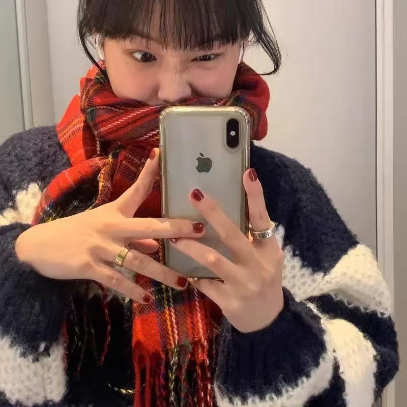 韩国东大门格子围巾女冬季新款仿羊绒格纹流苏大披肩详情5