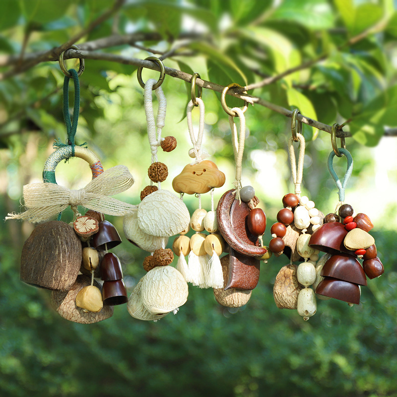 Best-selling natural healing fruit shell bell pendant, string, fruit shell hand-cranked stress-relieving sound therapy bag, wind chime, personalized pendant pic 1