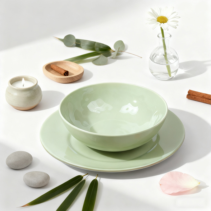 外贸绿色斗碗粥碗防摔仿瓷碗密胺塑料食堂餐厅广口喇叭碗汤碗定制详情9