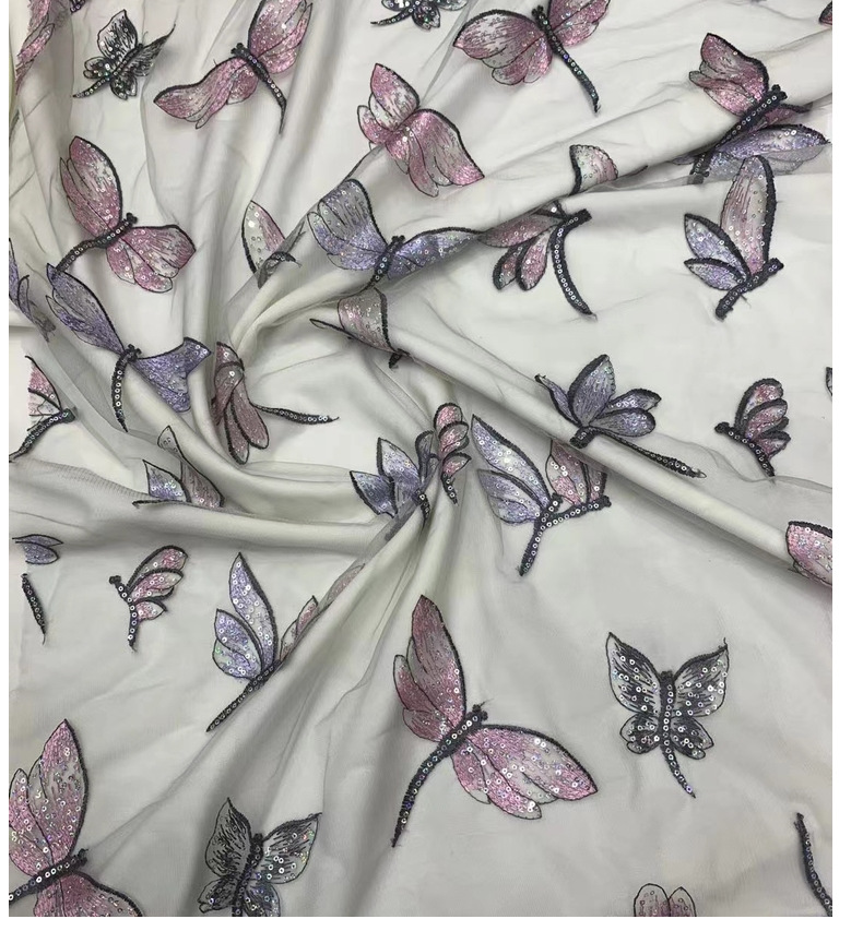 新品蝴蝶亮片婚纱面料女装连衣裙婚纱礼服窗帘晚礼服亮片详情23