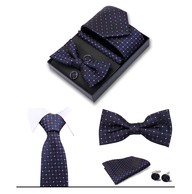 男士商务8cm领带领结口袋巾5件套礼盒装婚礼宴会条纹黑色手打领带详情39