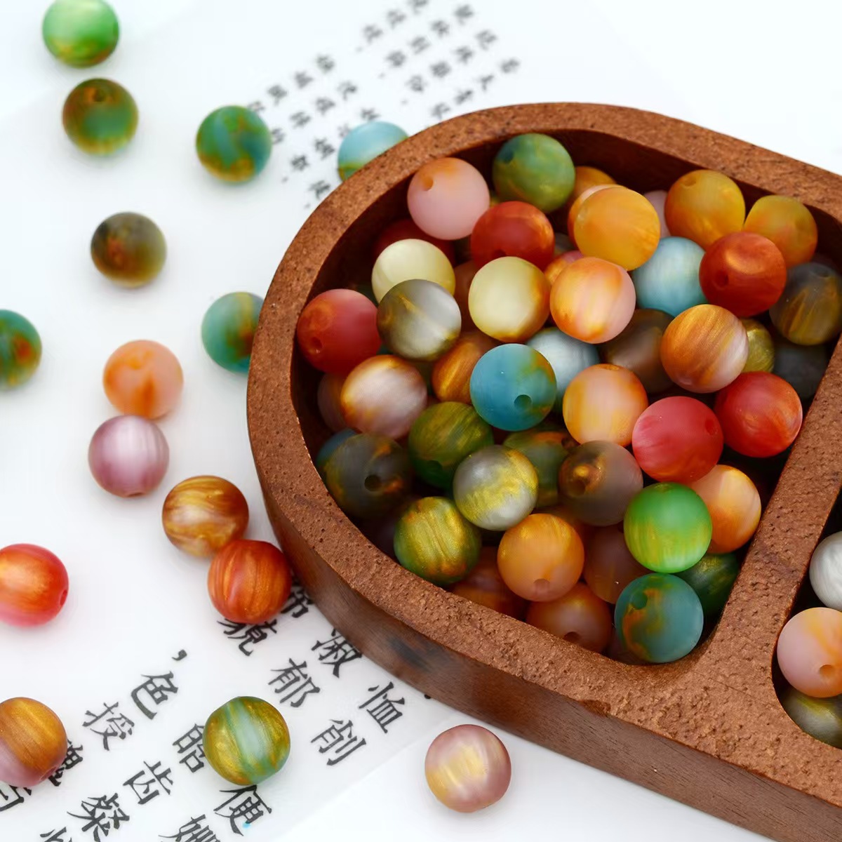 Matte, frosted, oil paint-style beads, gilt, smut, straight-hole round beads, resin beads, round beads, loose beads, bracelet bead accessories pic 1