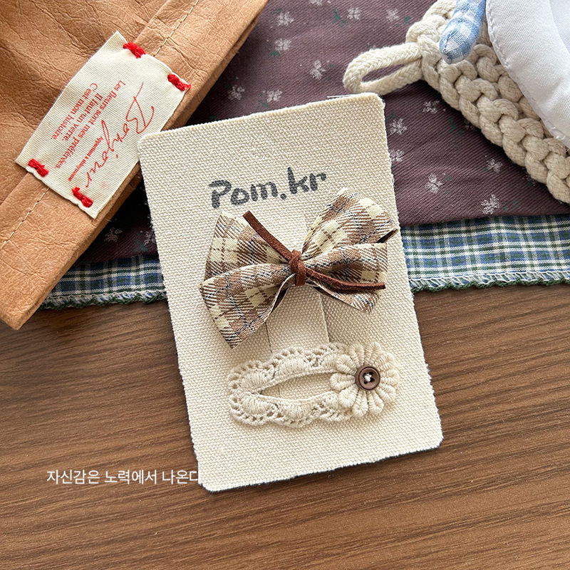 新款韩版布艺格纹蝴蝶结蕾丝纽扣发夹甜美儿童百搭发夹侧边夹发饰详情12