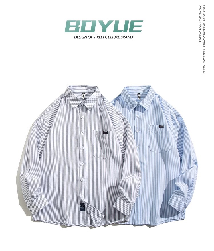 Casual striped long-sleeved shirt for men, spring and autumn Hong Kong-style shirt, loose trendy brand, high-end and cool, casual coat pic 2
