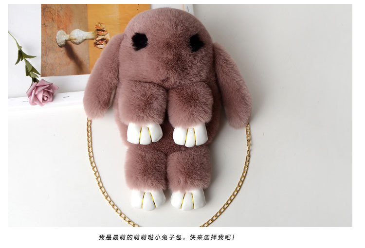 A plush chain rabbit bag for women, a single-shoulder crossbody bag imitating rex rabbit fur, a plush single-shoulder bag pic 20