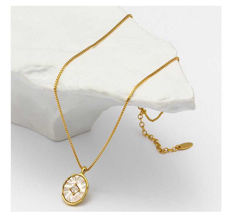 韩系贝壳吊坠项链锆石黄铜镀18k金锁骨链小众设计气质百搭项链女详情18