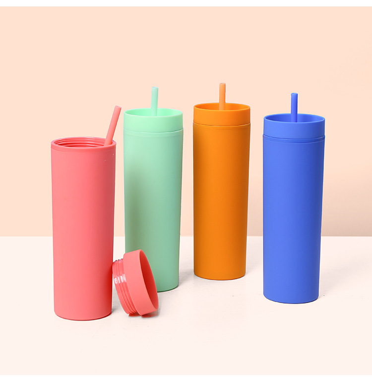 Summer new high appearance level double-layer plastic cup, filter straw, large capacity, shockproof and high-resistant water cup, custom logo pic 12