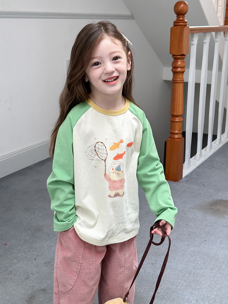 2024秋季新款儿童秋装长袖T恤上衣女童宝宝230克卡通插肩打底衫潮详情56