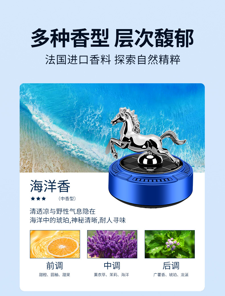 跨境新品车载香水香薰太阳能马年摆件旋转车内装饰品持久淡香男女详情13