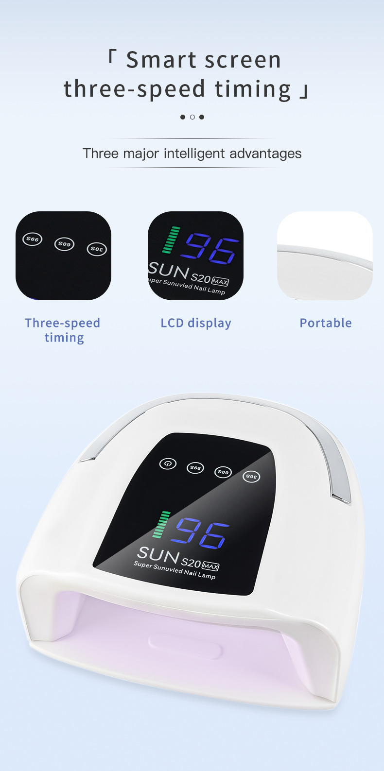 Cross-border S20 Nail Lamp, 200W Nail Light Therapy Lamp, Quick-drying Nail Glue Light Therapy Lamp, Three-speed Timed Nail machine pic 11