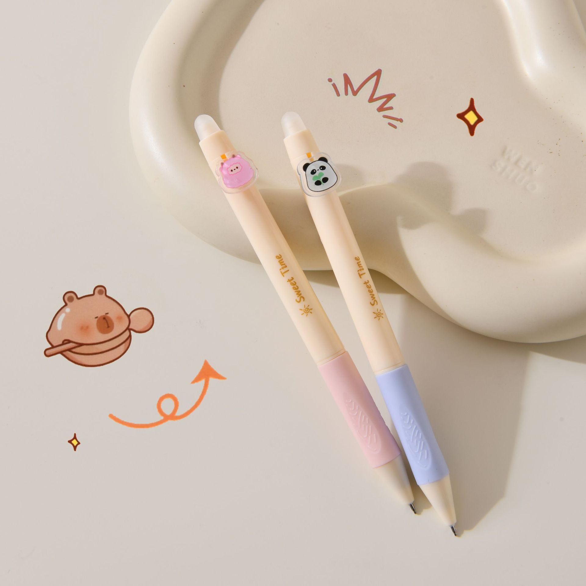 创意熊猫卡通速干可擦笔学生中性笔高颜值办公学习文具贴纸详情11