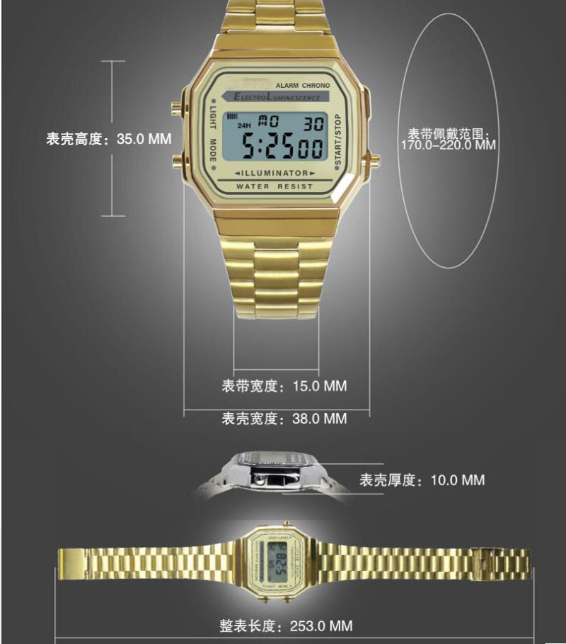 The best-selling retro digital display alarm clock with color lights, multi-functional sports student electronic watch, Cold Light F-91W pic 3