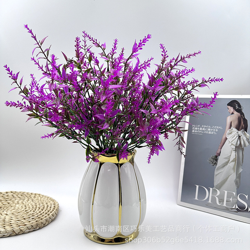 亚马逊仿真绿植7叉尖叶穗薰衣草盆栽花卉田园风植物花墙麦穗批发详情12