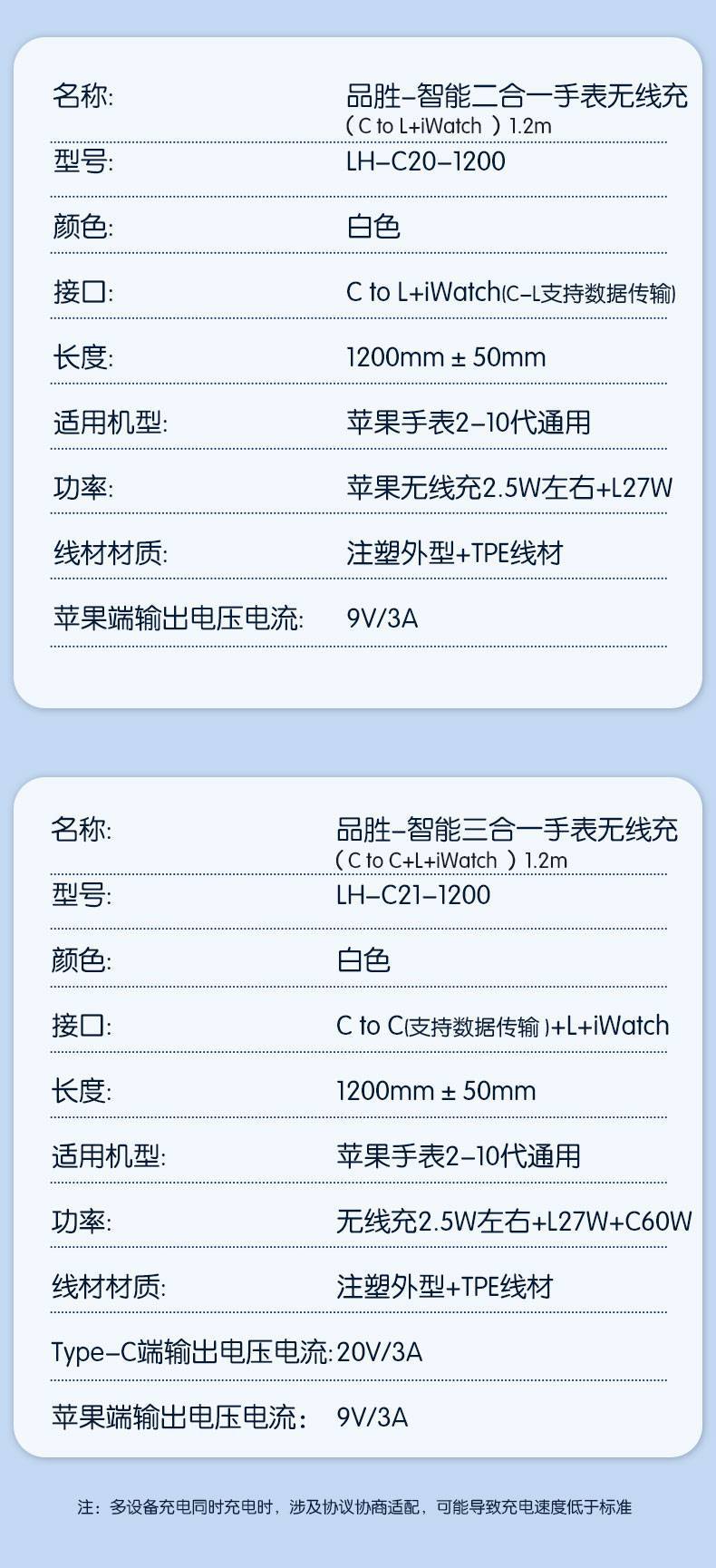 品胜智能二合一手表无线充适用苹果15promax13iWatch三合一数据线详情15