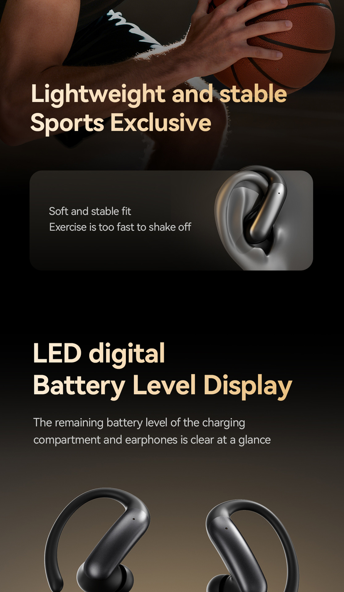 New smart cross-border model M145 ear-hanging OWS semi-in-ear open Bluetooth headphones with dual digital display private mold pic 15