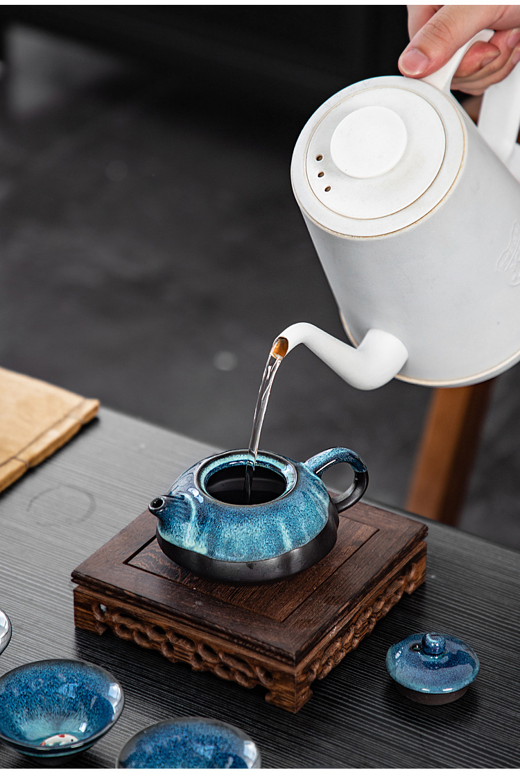 Kiln transformation ceramic Gongfu tea set small gift company household casual gift teapot and tea cup set can be printed with logo pic 15