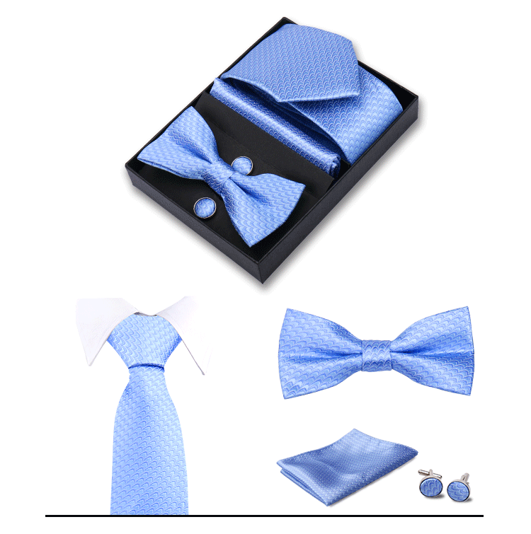 男士商务8cm领带领结口袋巾5件套礼盒装婚礼宴会条纹黑色手打领带详情40