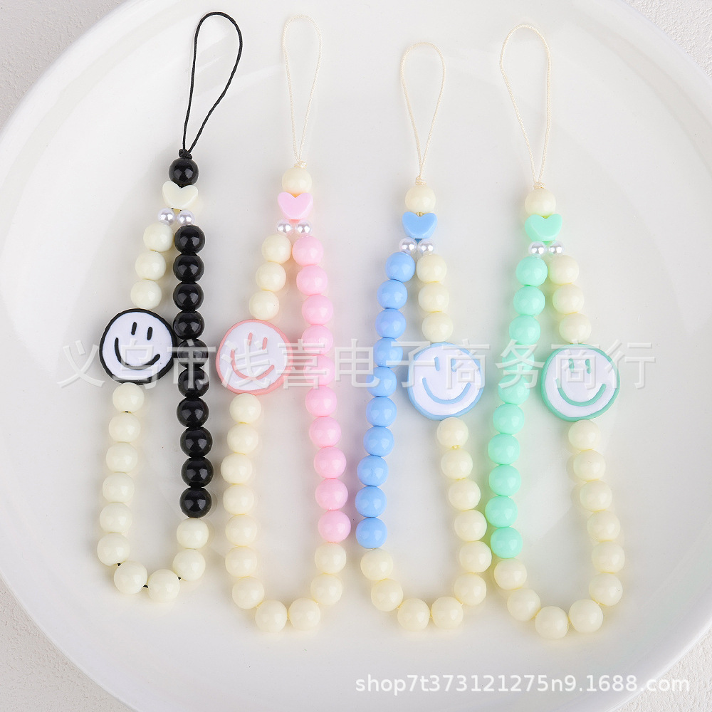 New candy-colored smiling face mobile phone chain diy, colorful beaded splicing chain, mobile phone lanyard, keychain, mobile phone pendant pic 1